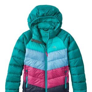 LL Bean Kids Ultralight 650 Down Jacket Colorblock Size M 10-12